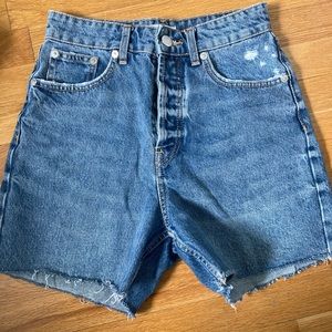 ZARA LONG JEAN SHORTS with raw hem finish